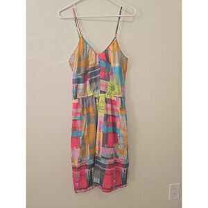 Trina Turk Playa Vista Silk Dress Womens 4 Pastel Watercolor Geometric Summer